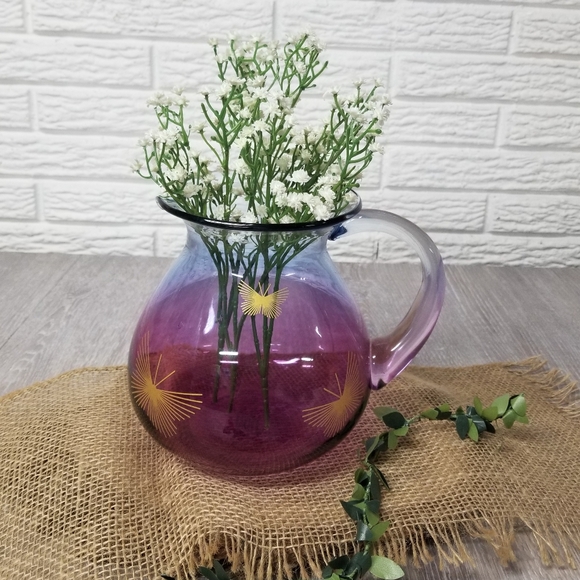 Purple ombre pitcher w/ gold butterflies - Picture 10 of 12